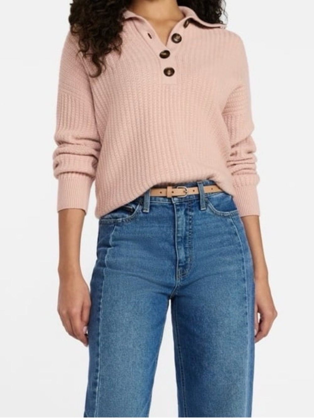 NWT Women's Ribbed Button-Neck Sweater in Camel SOFT Size S (4-6) CASUAL
